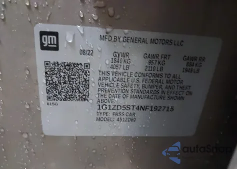 2022 Chevrolet Malibu Fwd Lt from USA, damaged, VIN 1G1ZD5ST4NF192715